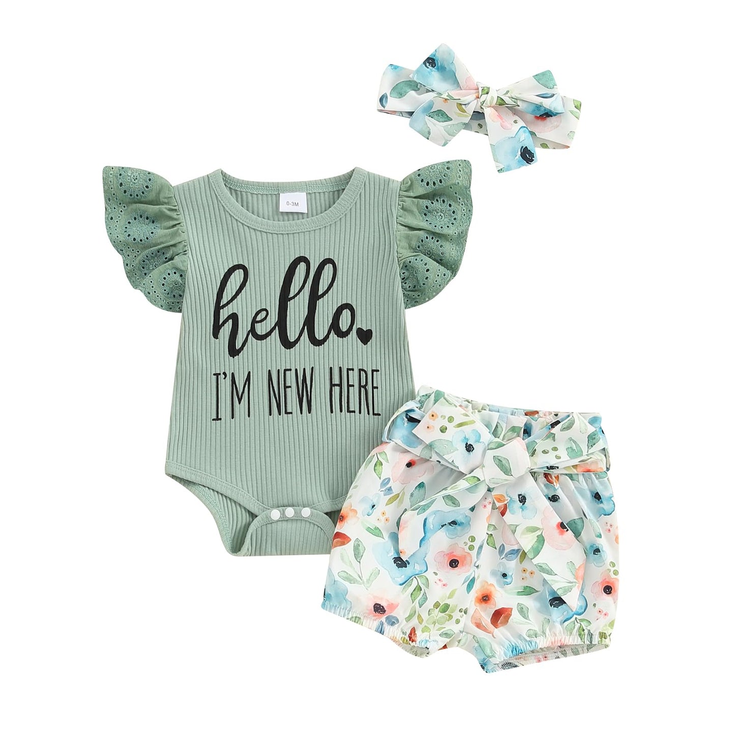 Hello World Newborn Outfit Baby Girl Going Home Outfit Ruffle Ribbed Romper Top Floral Pants Set Cute Summer Clothes