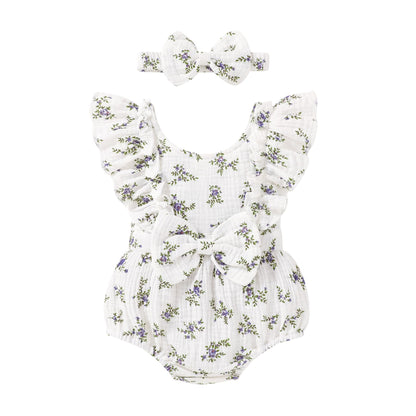 YOUNGER TREE Newborn Baby Girl Clothes Ruffle Sleeve Rompers Infant Backless Floral Jumpsuit Summer Outfits with Headband