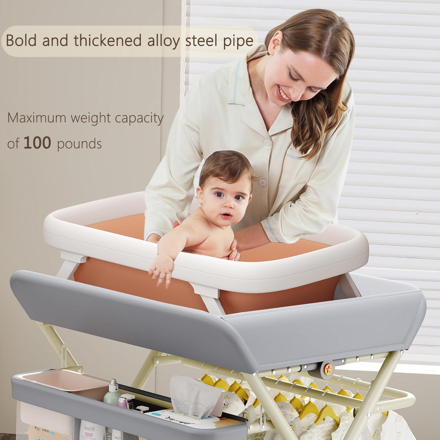 Foldable Portable Changing Table for Baby,Upgraded Style Baby Portable Diaper Changing Station with Wheels,Nursery Five Level Adjustable Height Changing Table with Organizer Storage(Green)