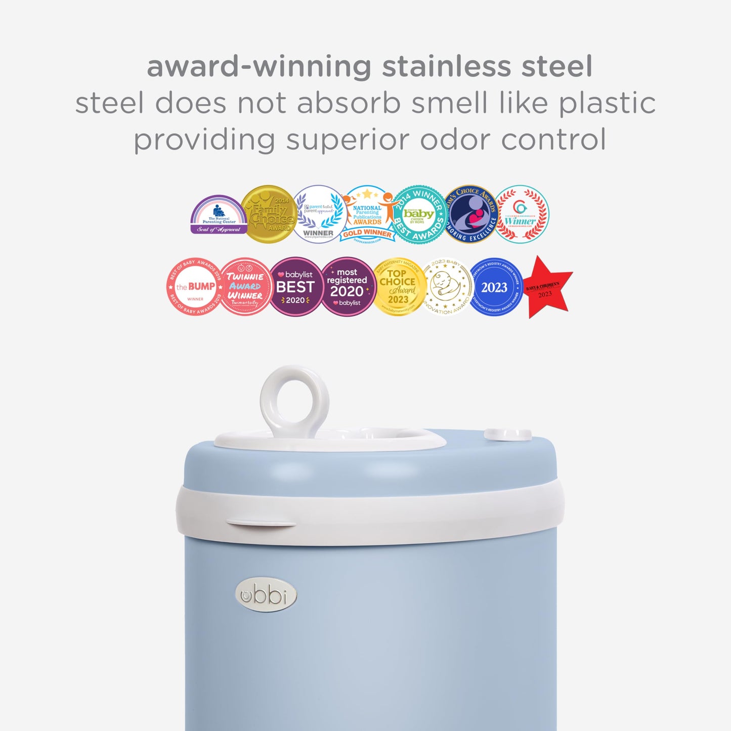 Ubbi Steel Diaper Pail, Odor Locking, No Special Bag Required, Award-Winning, Registry Must-Have, White
