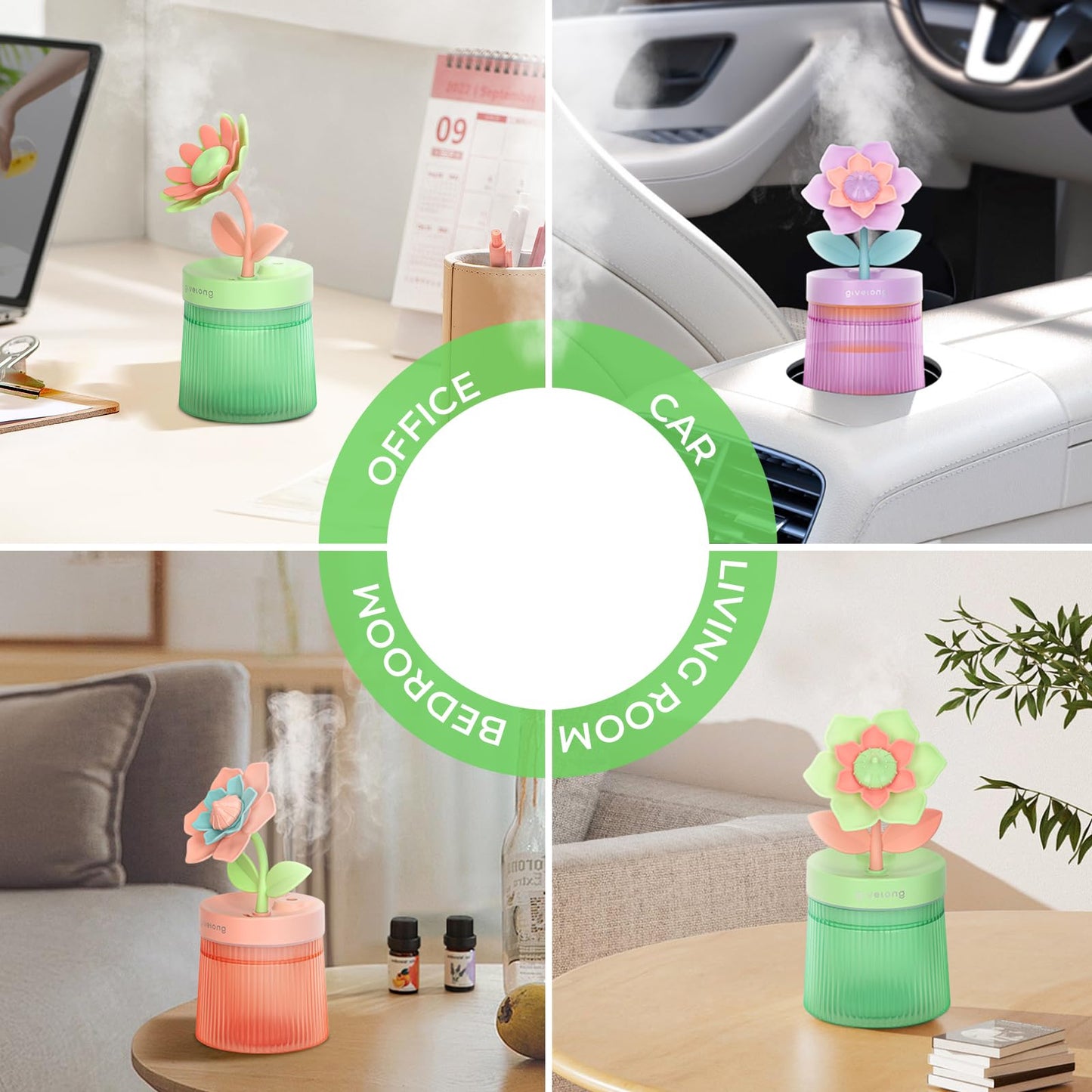 Cute Flower Mini Humidifier, 260ml Gardenia Desktop Humidifiers for Bedroom, Portable Small Cool Mist Humidification for Home, Baby Nursery, Office & Indoor Plants, USB Powered (Pink)