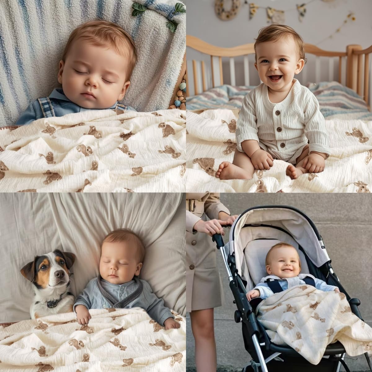 Baby Soft Muslin Thick Blanket Cotton and Dotted Backing Double Layer Receiving Blanket 40"x40" Bunny