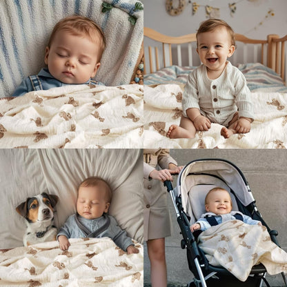 Baby Soft Muslin Thick Blanket Cotton and Dotted Backing Double Layer Receiving Blanket 40"x40" Bunny