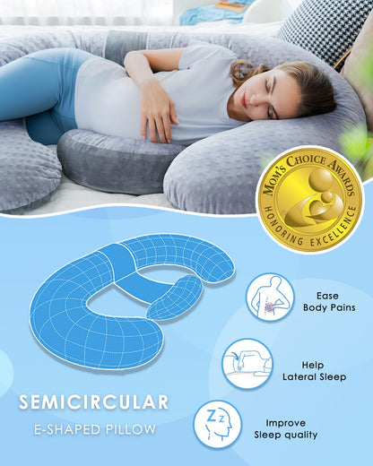 QUEEN ROSE Cooling Pregnancy Pillows,E Shaped Full Body Pillow for Sleeping, with Pregnancy Wedge Pillow for Belly Support, 60 Inch Maternity Pillow for Side Sleeper, Cooling Rayon Cover, Purple
