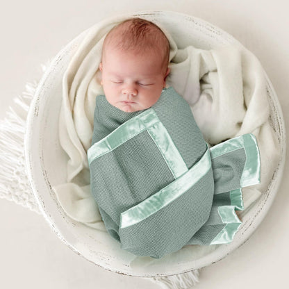 Swaddle Baby Blanket: Waffle Blanket with Satin Strim - Soft Breathable Toddler Blanket for Nursing Cover - Cotton Crib Blanket for Naptime（Cream）