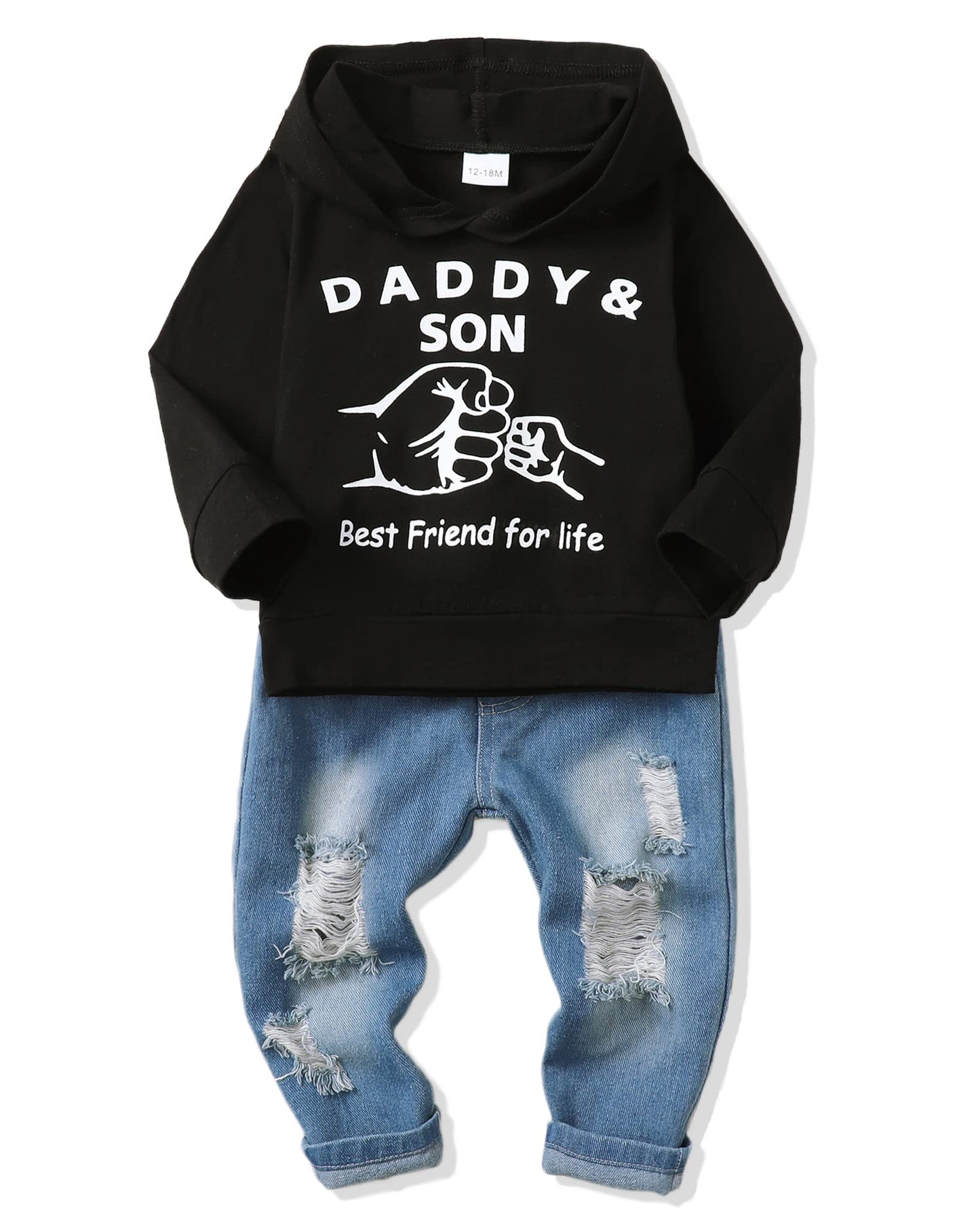 NZRVAWS Baby Boy Clothes Toddler Boy Outfit 2 3 4T 6 12 18 24 Month Fall Winter Hoodie Ripped Jeans Clothing