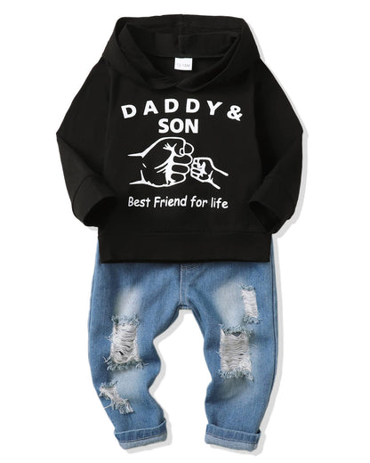 NZRVAWS Baby Boy Clothes Toddler Boy Outfit 2 3 4T 6 12 18 24 Month Fall Winter Hoodie Ripped Jeans Clothing