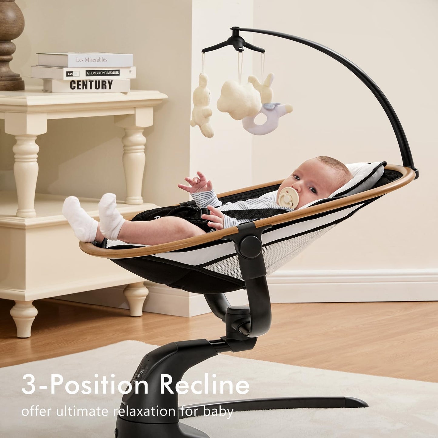 Angelbliss Baby Swing with Cry Detection, Side-to-Side Electric Swing with 5 Speeds, 180° Rotation, Indoor for Infants and Toddlers (Black)