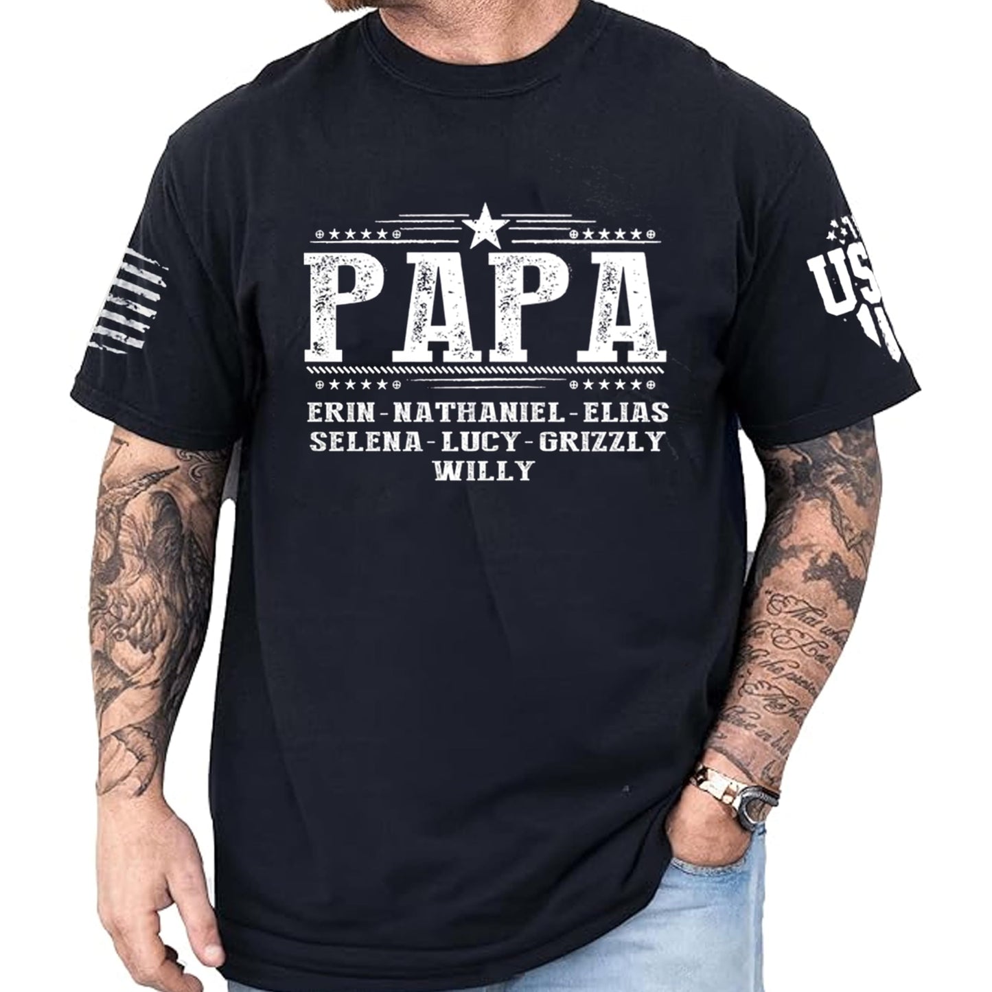 Personalized Fathers Day T-Shirt, Custom Grandpa Grandkids Name Shirt, Papa Shirts, Dad Gifts for Fathers Day and Christmas