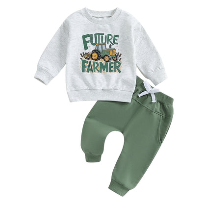 Toddler Baby Boy Fall Winter Outfits Tractor Print Long Sleeve Sweatshirt Pants Set Kids Sweatsuit Clothes