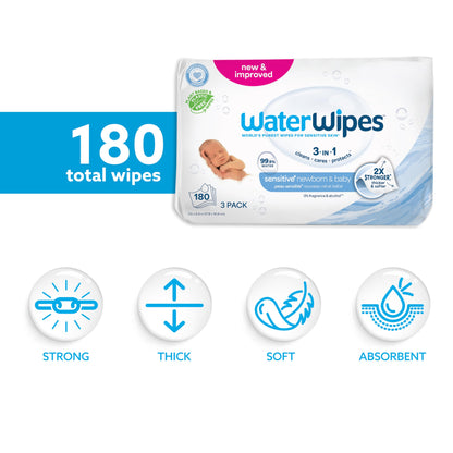 WaterWipes Original Baby Wipes, 99.9% Water, 3-In-1 Cleans, Cares, Protects, Unscented & Hypoallergenic, 720 Count (12 Packs), Packaging May Vary