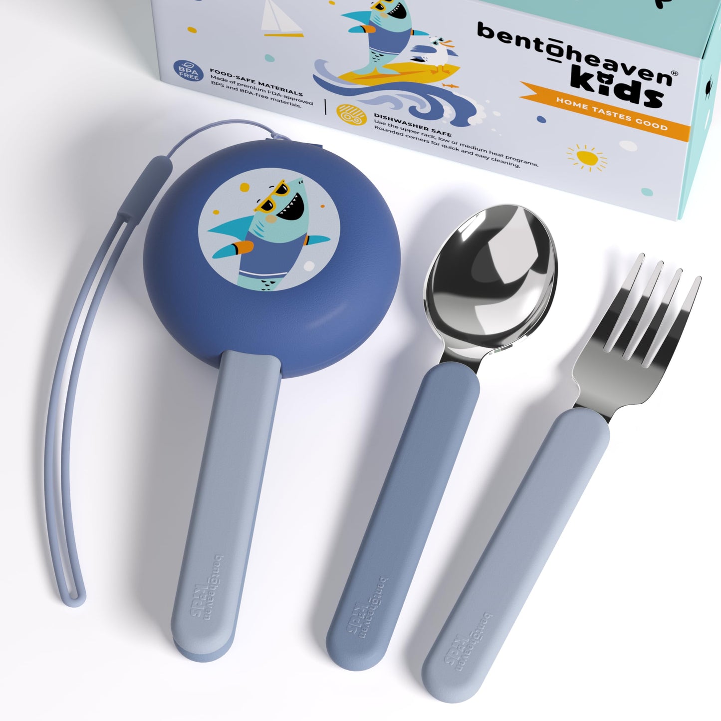 Bentoheaven Kids Travel Utensils with Case, Food-Grade Stainless Steel & BPA-Free Plastic, Travel Cutlery Set, Dishwasher Safe Fork, Spoon & Case, Reusable Flatware, Silverware for Kids (Horse)