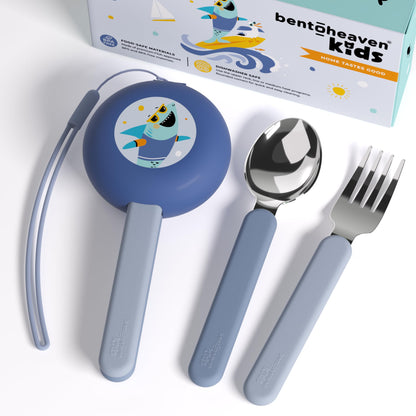Bentoheaven Kids Travel Utensils with Case, Food-Grade Stainless Steel & BPA-Free Plastic, Travel Cutlery Set, Dishwasher Safe Fork, Spoon & Case, Reusable Flatware, Silverware for Kids (Horse)