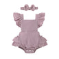 Happy Town Baby Girl Clothes Toddler Summer Linen Romper Sleeveless Ruffle Outfits Infant Girls Jumpsuit with Headband