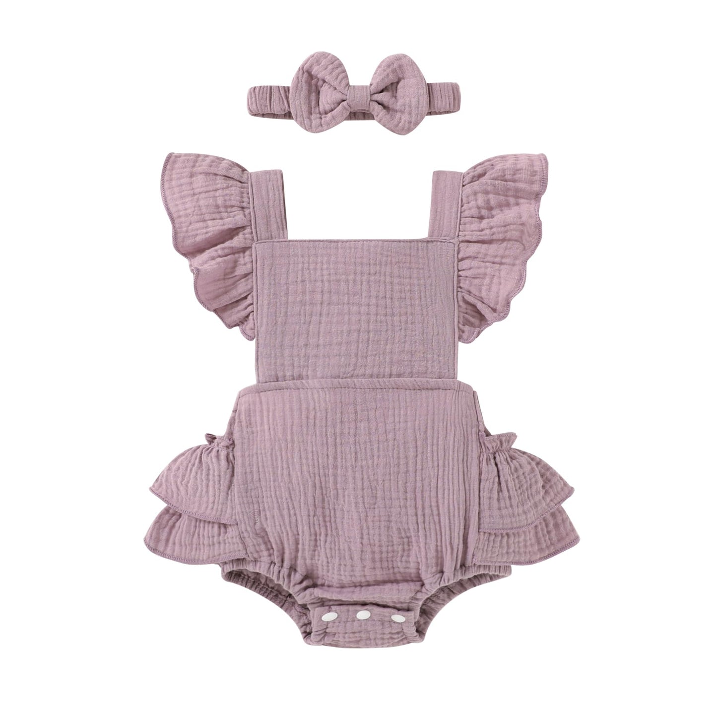 Happy Town Baby Girl Clothes Toddler Summer Linen Romper Sleeveless Ruffle Outfits Infant Girls Jumpsuit with Headband