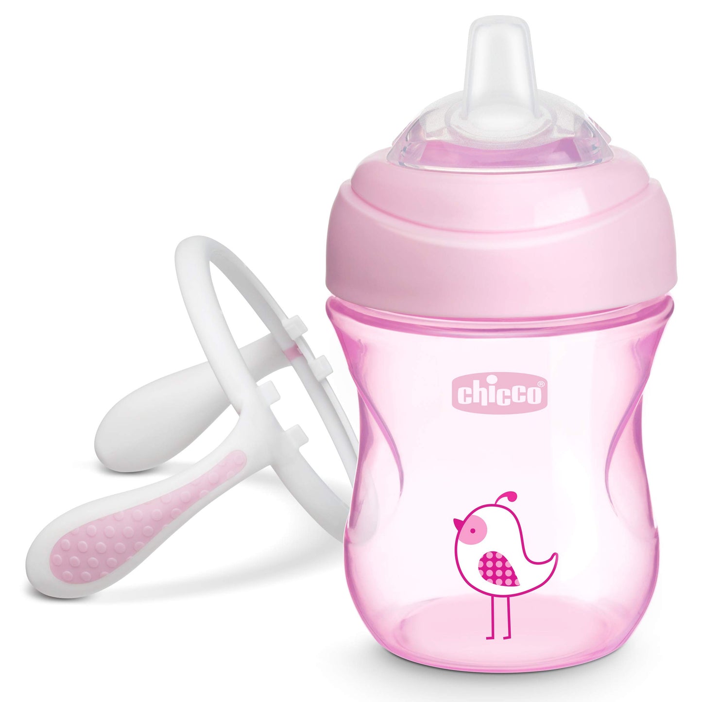 Chicco Transition Sippy Cup with Silicone Spout and Spill-Free Lid 7oz.| Calibration Markings | Removable Handles | Top-Rack Dishwasher Safe | Easy to Hold with Ergonomic Indents | Pink| 4+ Months