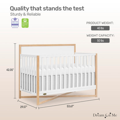 Dream On Me Owen 5-in-1 Convertible Crib in White Oak, Greenguard Gold & JPMA Certified Baby Crib, Converts from Crib to Toddler Bed, Day Bed, Kids Sofa & Full Size Bed