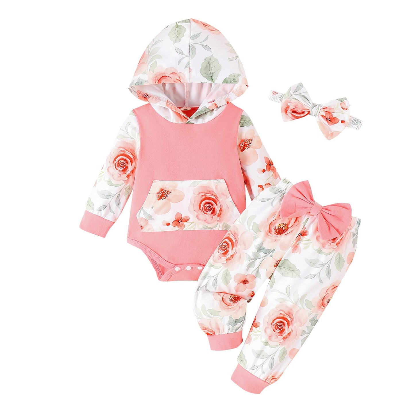 Newborn Infant Baby Girl Clothes 0-3-6-9-12-18 Months Outfits Sets Romper + Pants + Bow Headband for Girls