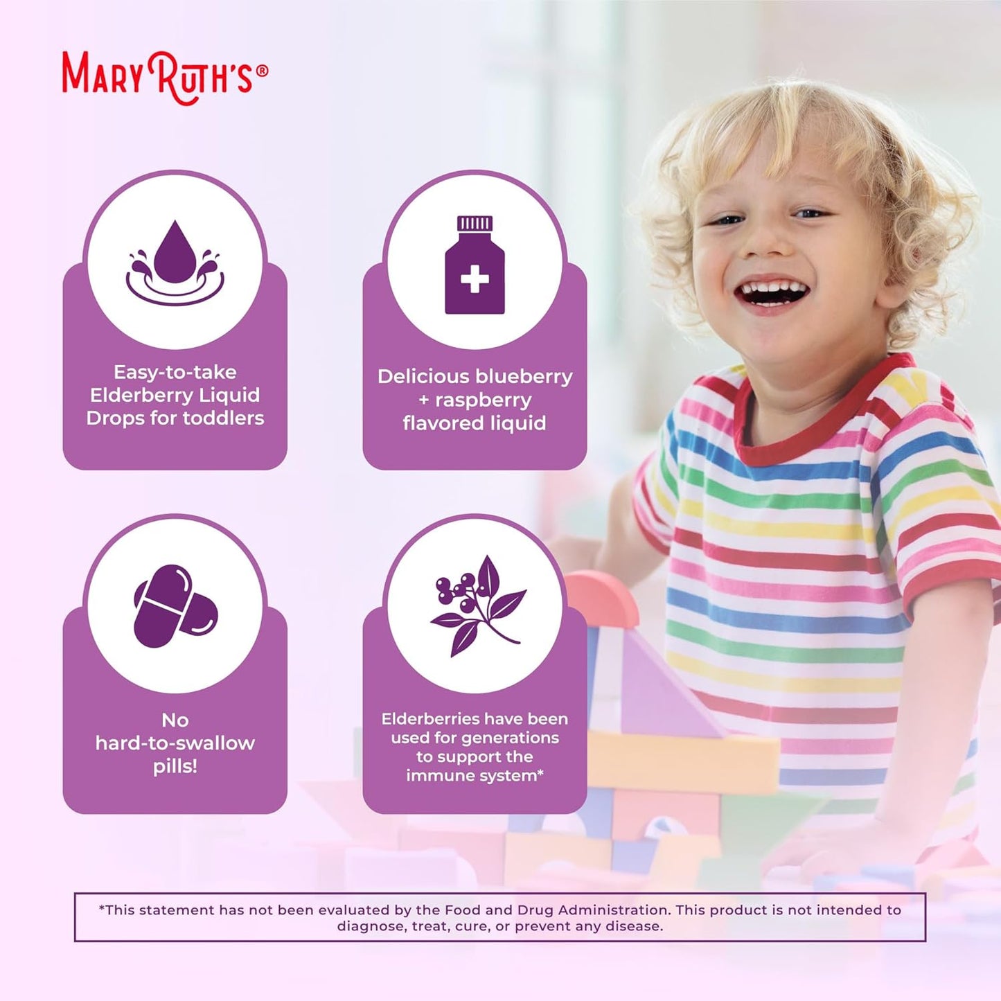MaryRuth Organics Toddler Elderberry Syrup, USDA Organic Elderberry, Sugar Free Kids Immune Support Supplement for Ages 1-3 Years, Clean Label Project Verified®, Vegan, Non-GMO, Gluten Free, 1 Fl Oz