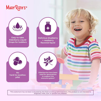MaryRuth Organics Toddler Elderberry Syrup, USDA Organic Elderberry, Sugar Free Kids Immune Support Supplement for Ages 1-3 Years, Clean Label Project Verified®, Vegan, Non-GMO, Gluten Free, 1 Fl Oz