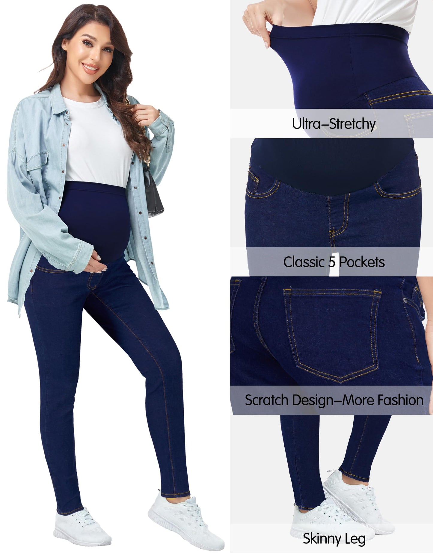 PACBREEZE Women's Maternity Jeans Over Belly Skinny Stretchy Denim Pants Comfy Slim Pregnancy Pants