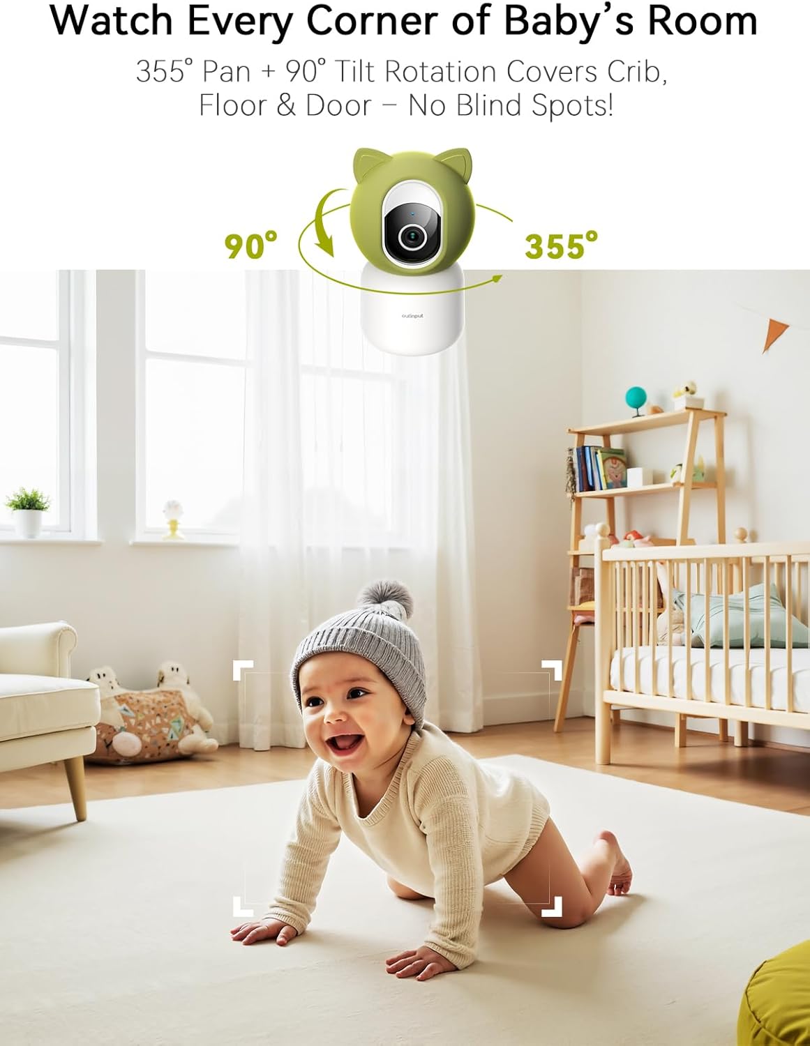 2K 4MP UHD Smart WiFi Baby Monitor PTZ Indoor Camera for Home Security, Pet Camera w/Motion Detect Auto Tracking, Real-Time Alerts, 2-Way Audio, Night Vision w/Light, Cloud & Micro SD Card Storage