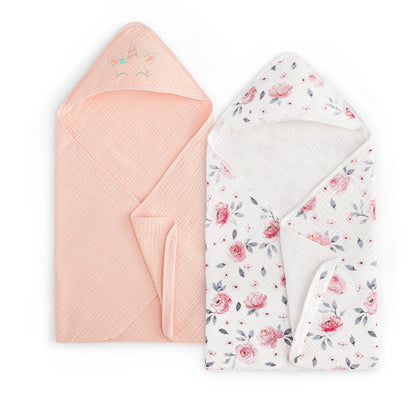 PHF 2 Pack Baby Hooded Towels, 100% Muslin Cotton Baby Bath Towel with Hood for Newborn, Infant, Toddler, Ultra Soft and Absorbent Baby Essentials Bath Towels for Girls, 32x32Inch, Floral