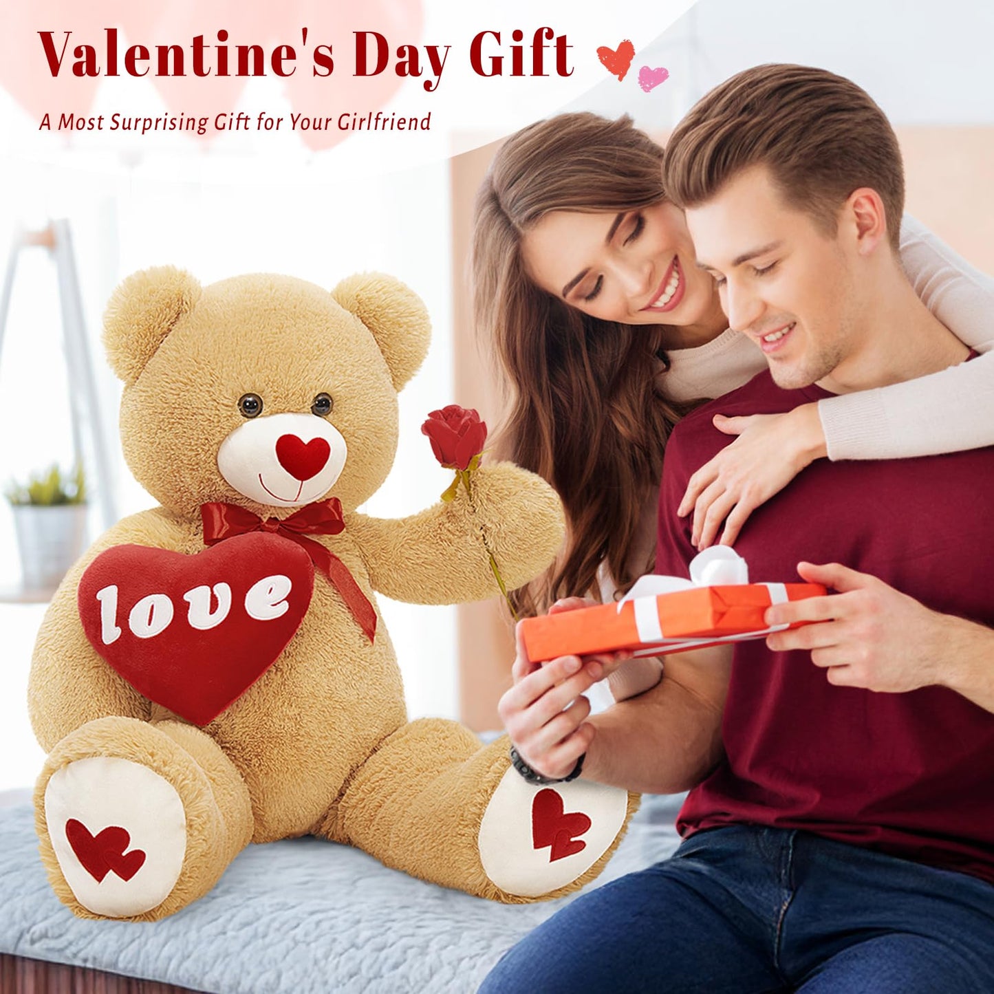 MorisMos Smile Giant Teddy Bear, 51inch Large Stuffed Bears with Big Footprints, Big Stuffed Animals Cuddly Plush Gifts for Girlfriends, Boyfriend, Dark Brown