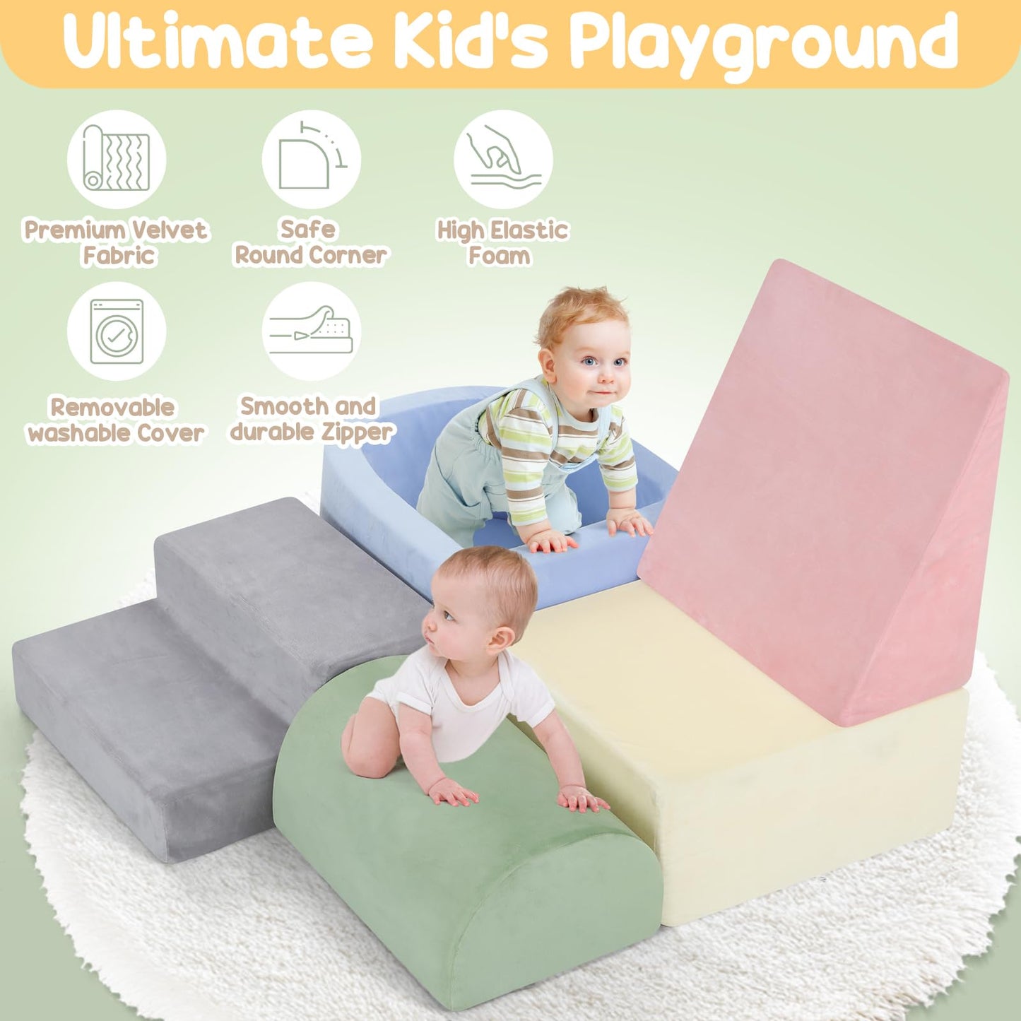 Foam Climbing Blocks for Toddler, Toddler Climbing Toys Indoor, Kid Baby Climbing Toys Blocks with Ball Pit for Baby, Soft Play Set Playground (Balls not Included)