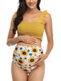 Summer Mae Maternity High Waist Bikini Swimsuit Two Piece Ruffled Hem Cute Bathing Suit Floral Pregnancy Swimwear