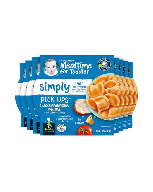 Gerber Pick-Ups Chicken and Parmesan Cheese Ravioli in Tomato Sauce Toddler Meals, 4.5 Oz Tray (Pack of 8)