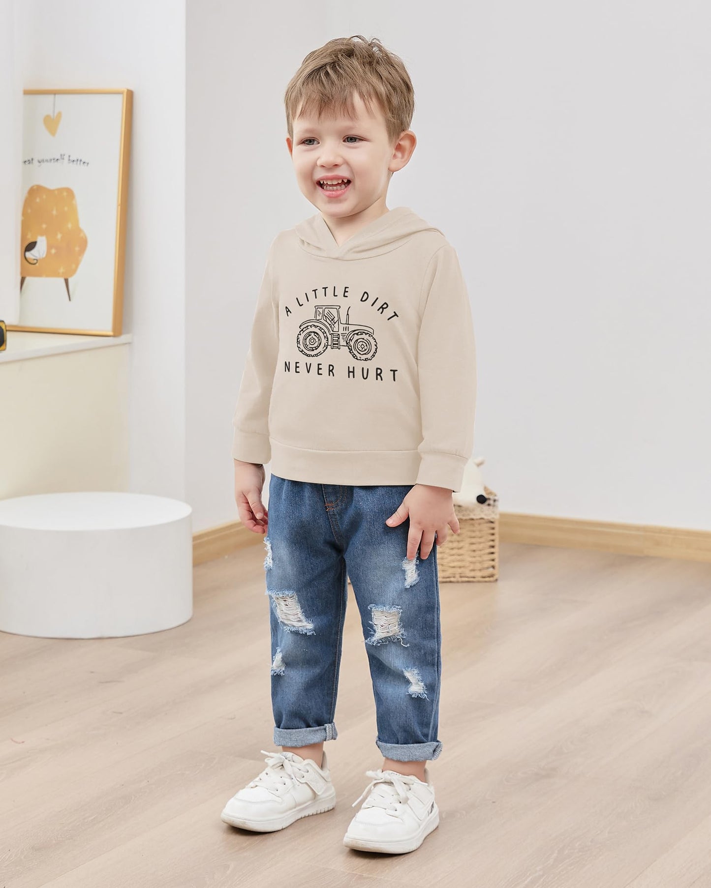WESIDOM Baby Boy Clothes, Long Sleeve Printing Hoodie With Jeans Pants Outfits Set