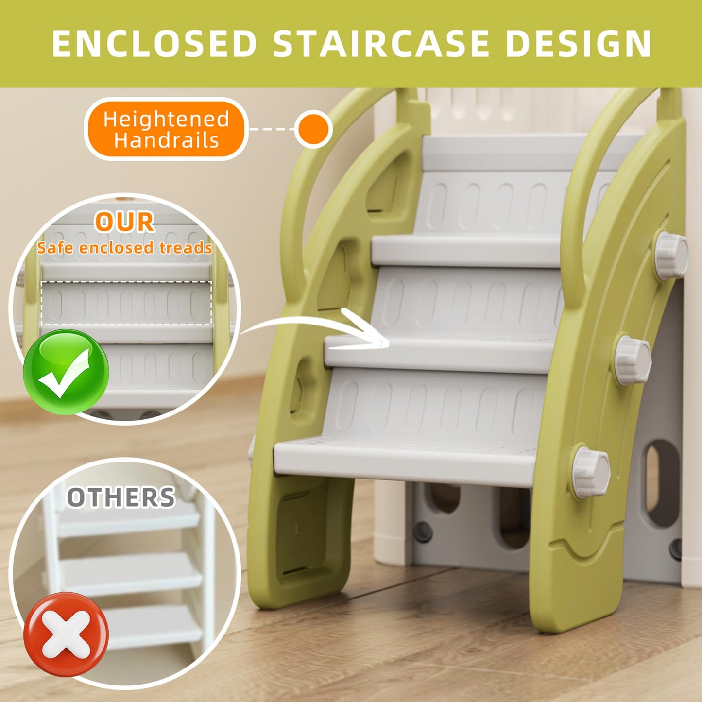 KORIMEFA 10-in-1 Toddler Slide, Kid Double Slide for Toddlers Age 1-3, Basketball Hoop, and Telescope, Indoor Outdoor Slide Toddler Playset Toddler Playground, Forest Themed Brown