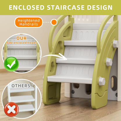 KORIMEFA 10-in-1 Toddler Slide, Kid Double Slide for Toddlers Age 1-3, Basketball Hoop, and Telescope, Indoor Outdoor Slide Toddler Playset Toddler Playground, Forest Themed Brown