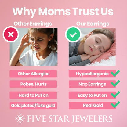 Five Star Jewelers 14k Solid Gold Unicorn Stud Earrings for Girls - Hypoallergenic Kids Jewelry with Secure Screw Back - Adorable Vibrant Enamel Design - Little Girl Earrings - Gift Box