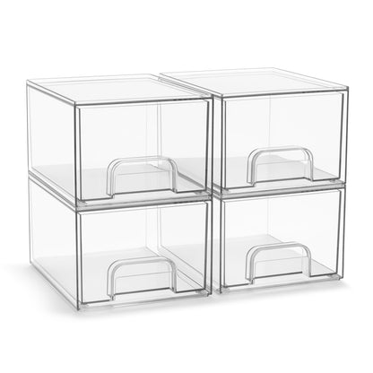 Sorbus Acrylic Storage Containers - 2 Pack, Stackable Storage Bins Set for Bathroom Organization - Clear Acrylic Drawer Organizers - Makeup Case Pull-Out Drawers (7.6’’ and 4.4’’ Tall)