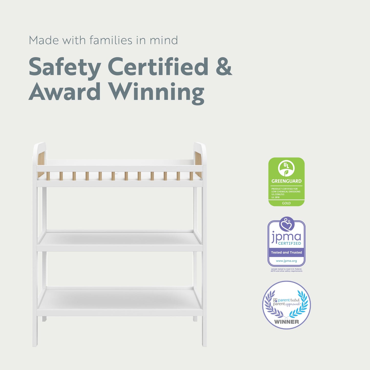 Storkcraft Pasadena Changing Table with Water-Resistant Changing Pad (Driftwood) - GREENGUARD Gold Certified, Includes Bonus Water-Resistant Changing Pad with Safety Strap, 2 Open Shelves