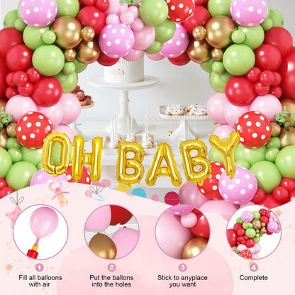 Sage Green Baby Shower Decorations,Boho Greency Neutral Balloon Arch with Oh Baby Balloon Banner Green Gold Balloons For Boy Girl Woodland Baby Shower Birthday Party Supplies