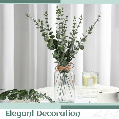 4 Pack Artificial Eucalyptus Stems in Glass Vase 15 Inch Fake Plants Eucalyptus Potted Fake Plant with Double-Sided Green Leaves for Desk,Farmhouse,Wedding,Home,Office Decor(Classical)