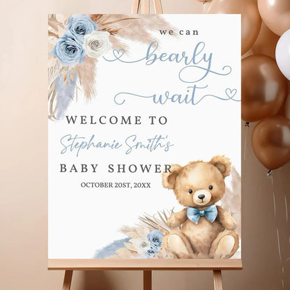 Personalized We Can Bearly Wait Baby Shower Welcome Sign, Welcome to Baby Shower Sign - Teddy Bear & Balloon Theme Décor #5