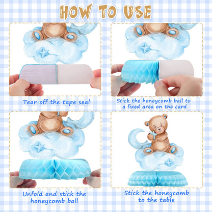 Tarklanda 9 Pcs Bear Baby Shower Honeycomb Centerpieces for Boys Party Decorate,Little Bear Balloons Cutouts Table Topper Honeycomb 3D Table Decoration for Kids Baby Shower Birthday Party Supplies