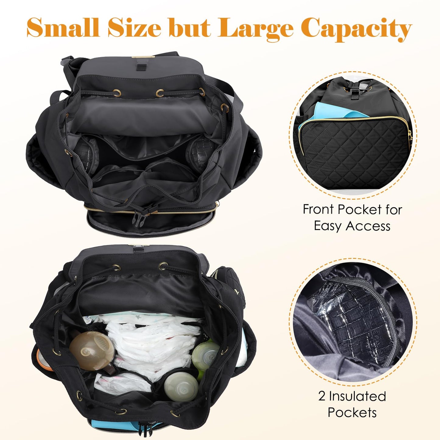 CASIRENA Diaper Bag Backpack, Small Baby Diaper Bag, Stylish Water-Resistant Diaper Backpack for Mom, Cute Travel Baby Bag for Girl Boy with Changing Pad,Stroller Buckles,Insulated Pockets (Khaki)