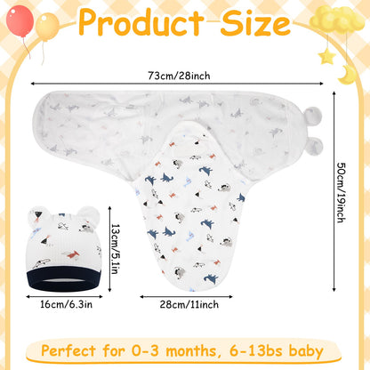 Ramede 6 Pack Baby Swaddle Blanket with Hats Sleep Swaddle for 0-3 Months Newborn Sacks Soft Cotton Wearable for Boy Girl