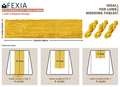 FEXIA Beige Cheesecloth Table Runner 35x120 Inches Ivory Gauze Rustic Boho Spring Easter Table Runner for Engagement Party Decorations Bridal Shower Wedding Party First Communion Centerpiece