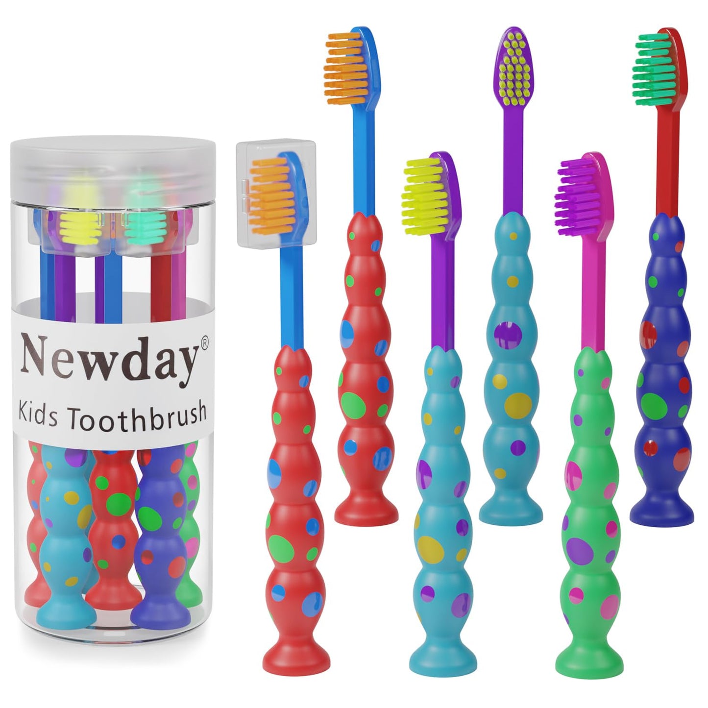 Kids toothbrushes 6 Pack Set Soft Bristles with Suction Cup, Includes Travel Covers, Bear Panda toothbrushes for Kids Boys & Girls, Toddlers &Children Teeth Age 3+