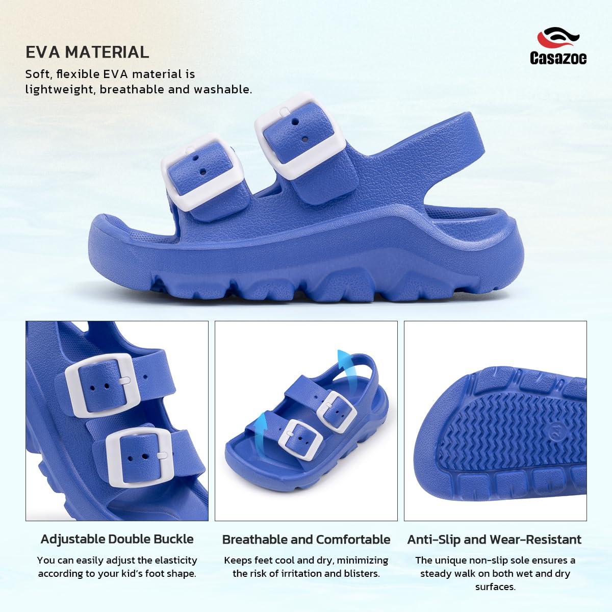 Casazoe Toddler Boys Girls EVA Comfort Lightweight Sandals Breathable Summer Beach Pool Casual Outdoor Shoes Adjustable Strap Open Toe Anti-Slip Quick Dry Shoe(Toddler/Little kids)
