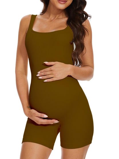 Maternity Workout Romper Pregnancy Yoga Ribbed One Piece Seamless Tank Top Jumpsuit