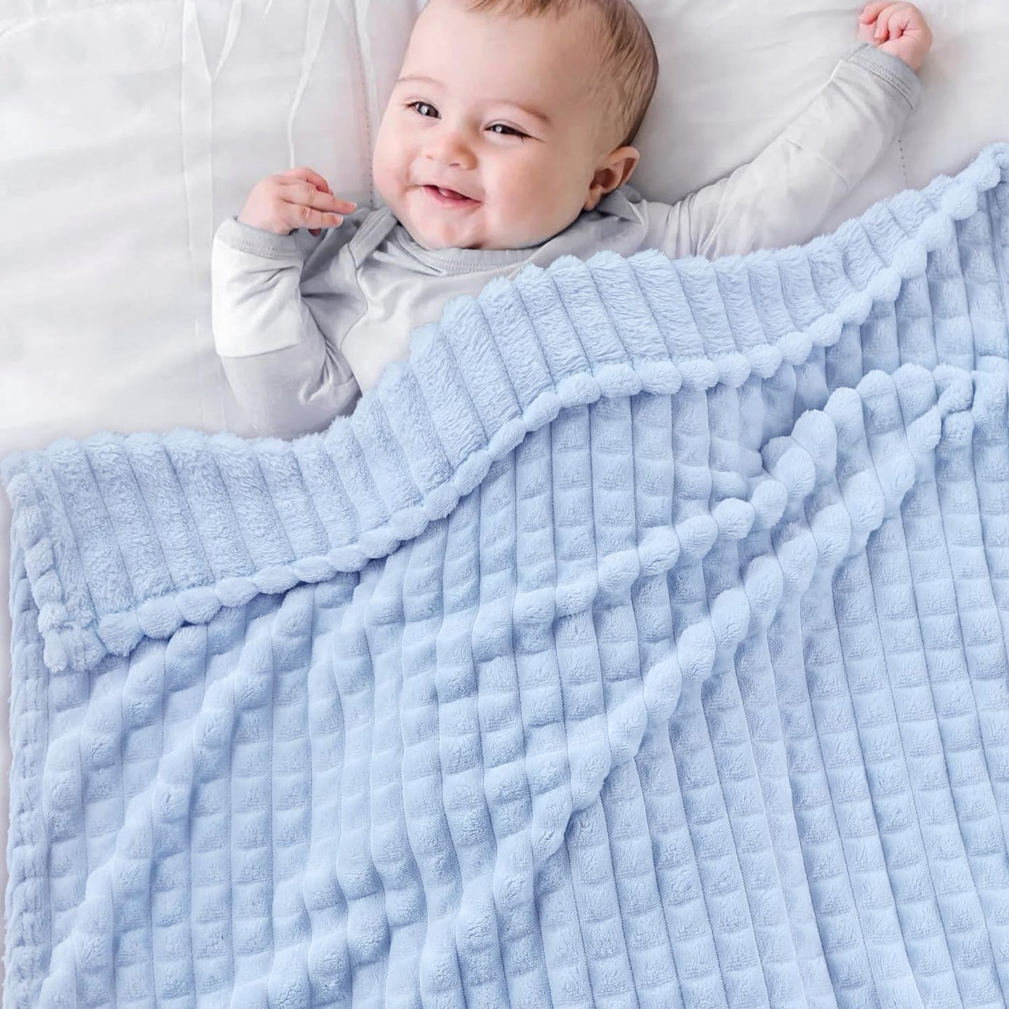 HOMRITAR Baby Blanket for Boys Girls Fleece Super Soft Plush Fuzzy Cozy Toddler Blanket with Square 3D Jacquard Grid Design Luxury Lightweight Bed Blanket for Newborn Infant Cream, 30 x 40 Inch
