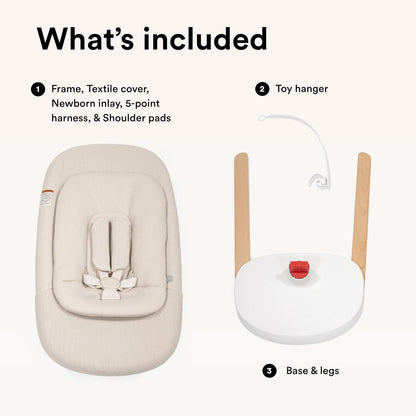 Stokke Yoga Baby Bouncer & Swing, Light Sand - Dual Movement to Soothe & Stimulate Babies Up to 20 lbs - Includes Newborn Cushion for Head Support - Three Adjustable Positions