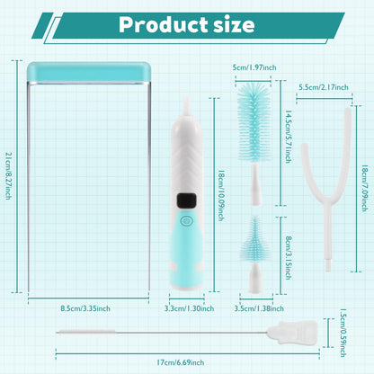 Bottle Brush Cleaning Set with Storage Holder, Adjustable Cleaning Power, Silicone Plastic LED Display Bottle Cleaner Brush for Long Narrow Neck Bottles, Water Bottles, Baby Bottles, Tumblers (Pink)